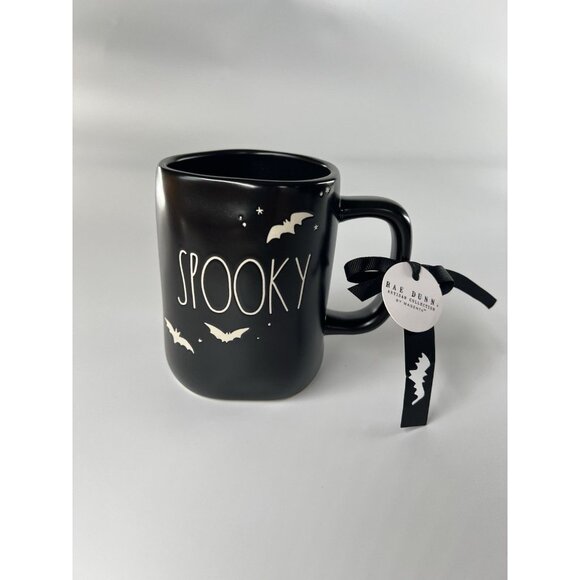 Rae Dunn Spooky Mug Bats And Stars Halloween Themed Cup Dishwasher Safe 18oz NWT - Picture 1 of 8